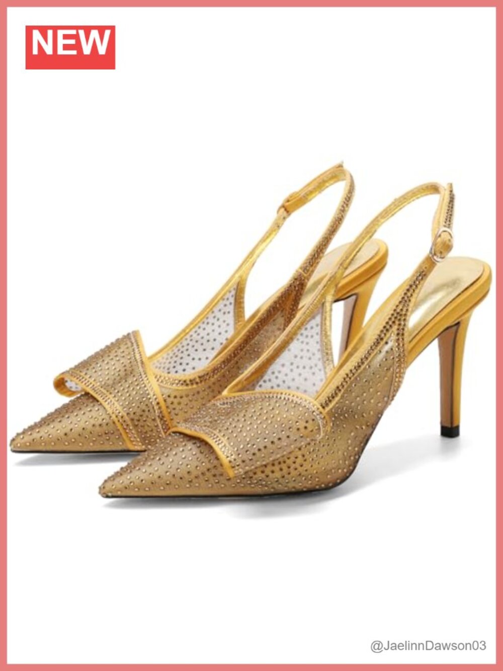 Women's Rhinestone Mesh Slingback Pumps Bow Pointed Toe Stiletto Heels